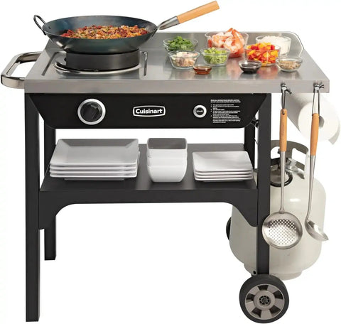 Cuisinart 锟斤拷 Outdoor Wok Station, 50,000 BTU Propane Outdoor Wok Burner w Prep Table, 14锟芥�锟斤拷 Carbon Steel Wok for Stir Fry, Searing, BBQ 锟斤拷 Black