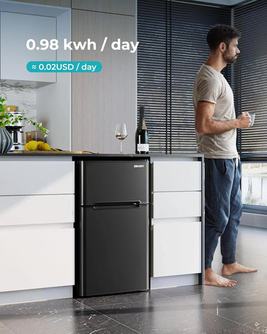 EUHOMY 3.2 Cu.Ft Mini Fridge with Freezer �� 2-Door Compact Refrigerator for Bedroom, Dorm, Office or Apartment, Silver