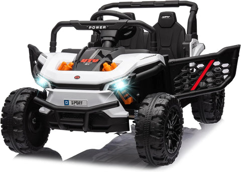 12-volt UTV scooter electric children's play vehicle, single-seat, equipped with a parent remote control, hinged doors, LED lights and Bluetooth MP3 player (white)