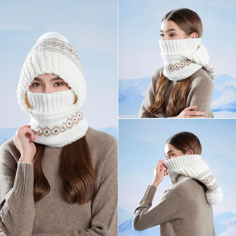 Women's Winter Knitted Hat with Face Mask & Neck Warmer