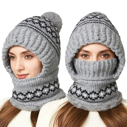 Women's Winter Knitted Hat with Face Mask & Neck Warmer