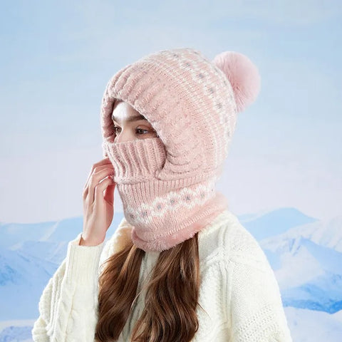 Women's Winter Knitted Hat with Face Mask & Neck Warmer