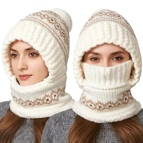 Women's Winter Knitted Hat with Face Mask & Neck Warmer