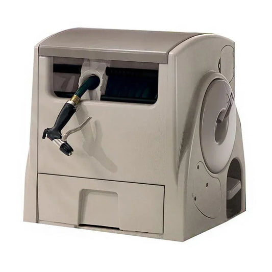 100 ft.Auto Power Rewind Hose Reel, Light Taupe