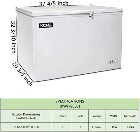 Commercial Top Chest Freezer 7 Cu. Ft - Deep Ice Cream Freezer with Wire Storage Basket, Solid Door, for Groceries, Kitchen, Restaurant White