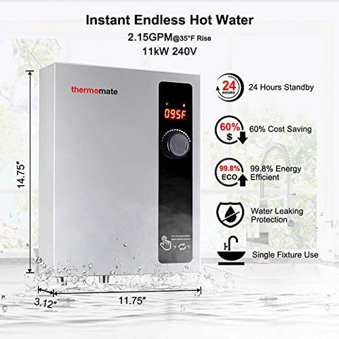 Electric Tankless Water Heater, 11kW at 240 Volt, On Demand Instant Hot Water Heater