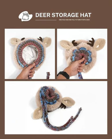 Deer Storage Hat - Festive Christmas Antler Hat & Handbag 2-in-1