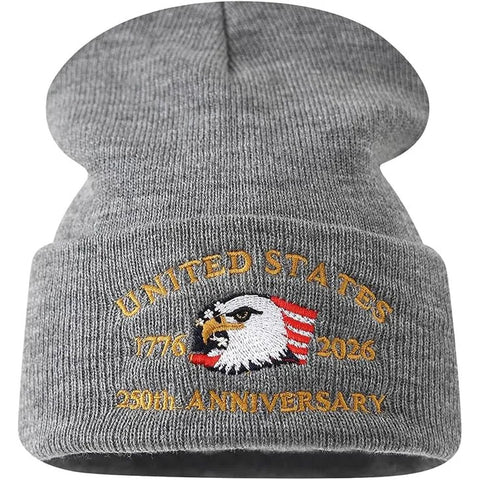 US 250th Anniversary Beanie Eagle Embroidered Knitted Hat