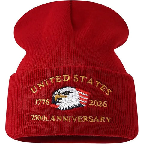 US 250th Anniversary Beanie Eagle Embroidered Knitted Hat