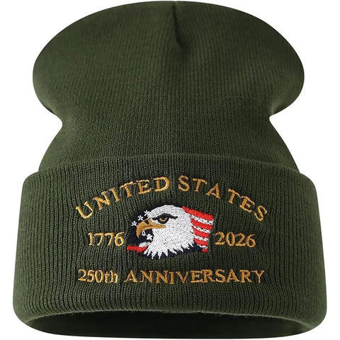 US 250th Anniversary Beanie Eagle Embroidered Knitted Hat