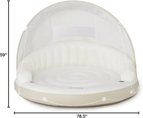 58292EP Canopy Island Inflatable Pool Float: Comfortable Lounge Surface �� Built-in Cup Holders �� Detachable Sunshade �� 440lb Max Weight Capacity �� 78.5" x 59"