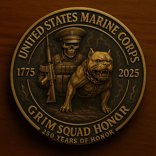 Grim Squad Honor USMC 250th Challenge Coin | 1775-2025 Tactical Edition
