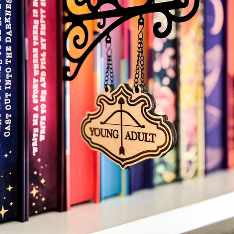 Book Nook Tavern Signs Genre Shelf Labels with Hanging Brackets