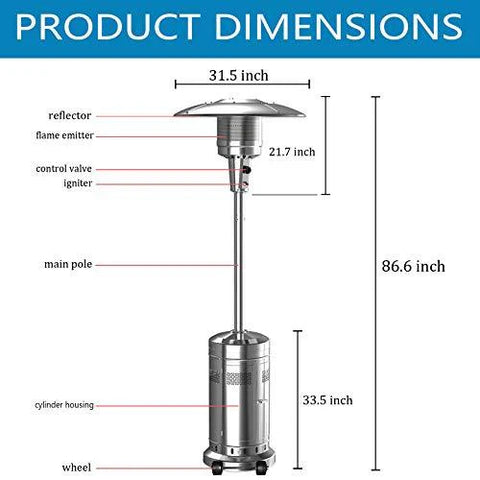 2 Set 48,000-BTU Umbrella Patio Propane Heater with Wheels,Stainless Steel Patio Heater,Stainless Steel Floorstanding Liquid Propane Heater Outdoor Patio,Patio Heater Standing Outdoor (Color:Silver)