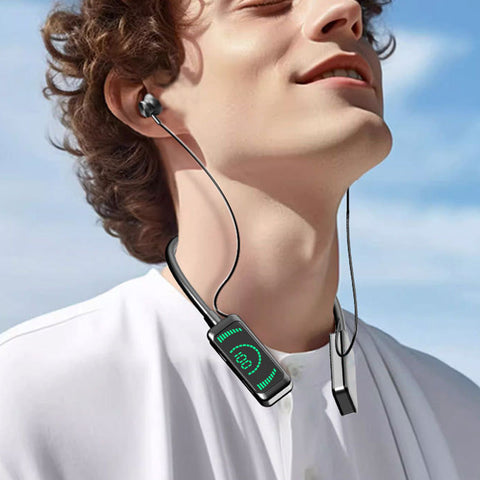HiFi Digital Display Sports Neckband Bluetooth Headphones