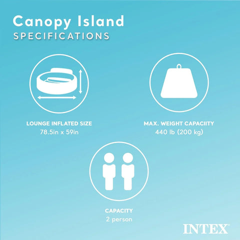58292EP Canopy Island Inflatable Pool Float: Comfortable Lounge Surface �� Built-in Cup Holders �� Detachable Sunshade �� 440lb Max Weight Capacity �� 78.5" x 59"