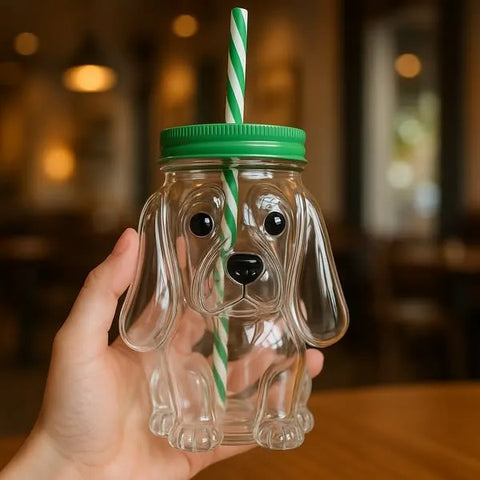 Cute Puppy Straw Glass Cup