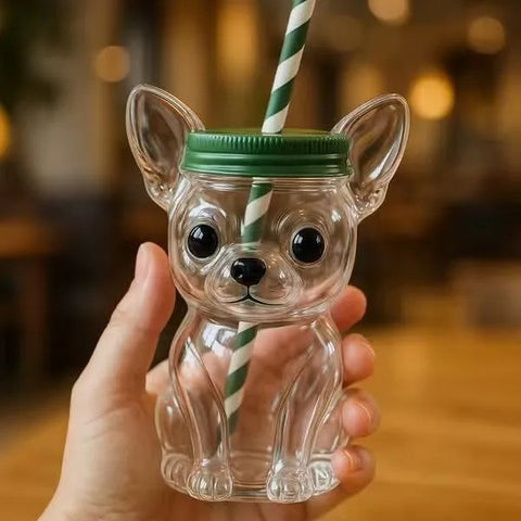 Cute Puppy Straw Glass Cup
