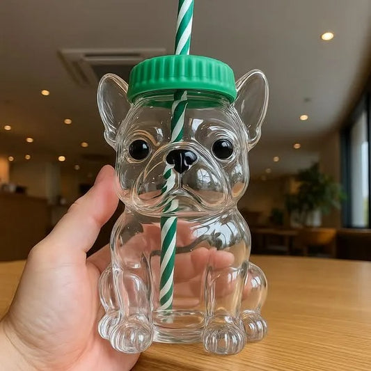 Cute Puppy Straw Glass Cup