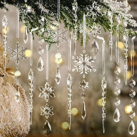 18 PCS Crystal Snowflake Ornaments For Christmas Tree