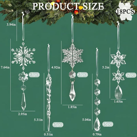 18 PCS Crystal Snowflake Ornaments For Christmas Tree