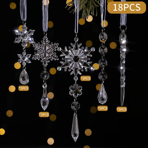 18 PCS Crystal Snowflake Ornaments For Christmas Tree