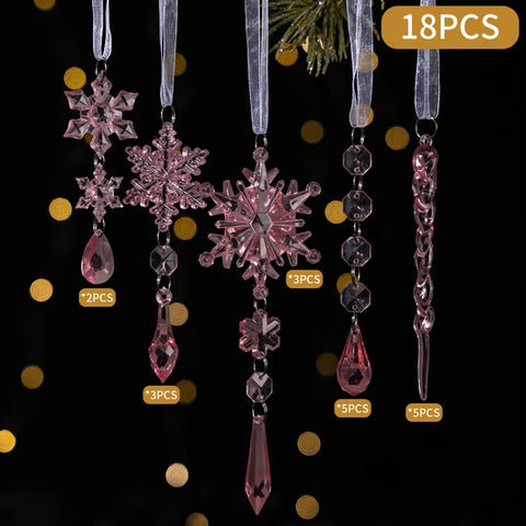 18 PCS Crystal Snowflake Ornaments For Christmas Tree