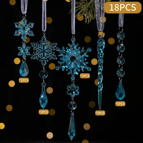 18 PCS Crystal Snowflake Ornaments For Christmas Tree