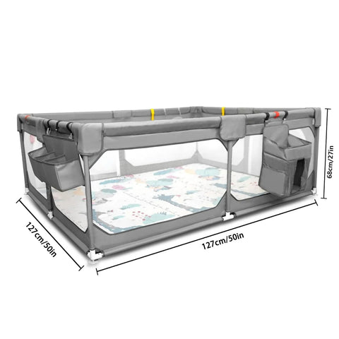 Baby Playpen with Mat 75"*59", Extra Large Playpen for Babies and Toddlers with Storage Bag, BPA-Free, Non-Toxic, Safe No Gaps Playards for Babies, Sturdy Safety Play Yard for Indoor Outdoor Fun, Grey