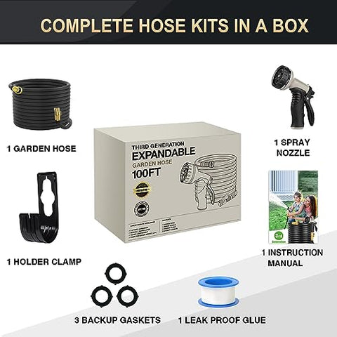 Expandable Garden Hose 100ft - New Patented Water Hose with 40 Layers of Innovative Nano Rubber