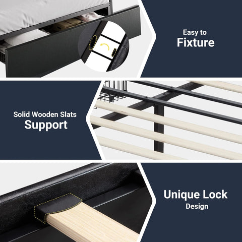 Allewie Queen Size Platform Bed Frame with 3 Storage Drawers