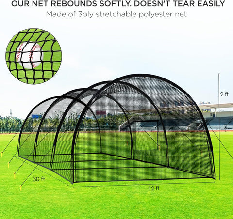 Baseball Batting Cage Net Batting Cages for Backyard Portable Baseball and Softball Batting Cages with Pitching Machine Hole and Detachable Door for Backyard Outdoor Hitting Practice