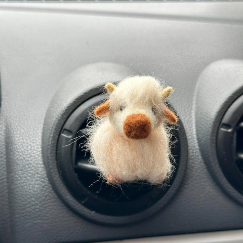 Needle Felted Highland Cow Air Vent Clip