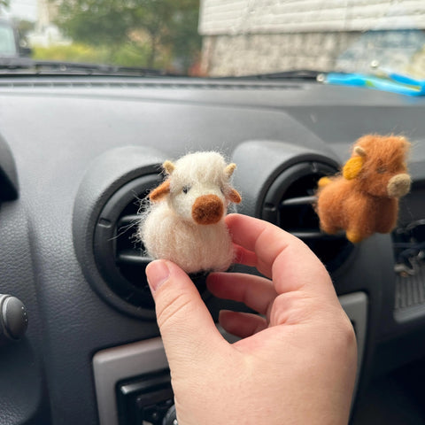 Needle Felted Highland Cow Air Vent Clip