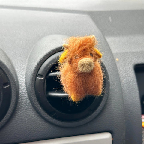 Needle Felted Highland Cow Air Vent Clip