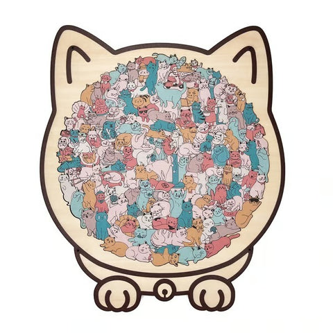 135-Piece Morandi-Colored Cat Shaped Wooden Jigsaw Puzzle