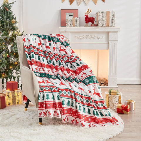 Christmas Festive Print Throw Blanket with Border