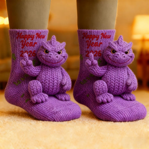 3D Godzilla Knit Socks · Happy New Year 2026 Edition