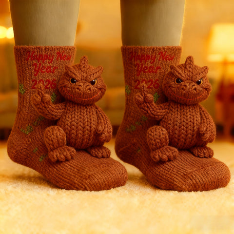3D Godzilla Knit Socks · Happy New Year 2026 Edition