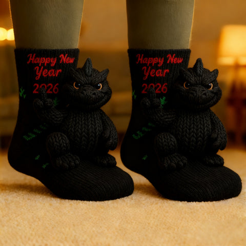 3D Godzilla Knit Socks · Happy New Year 2026 Edition