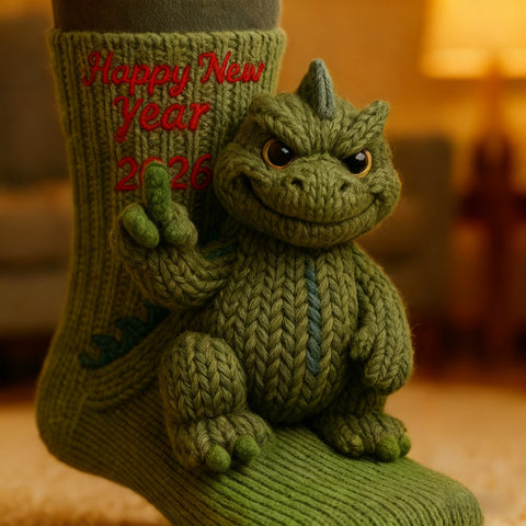 3D Godzilla Knit Socks · Happy New Year 2026 Edition