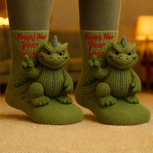 3D Godzilla Knit Socks · Happy New Year 2026 Edition