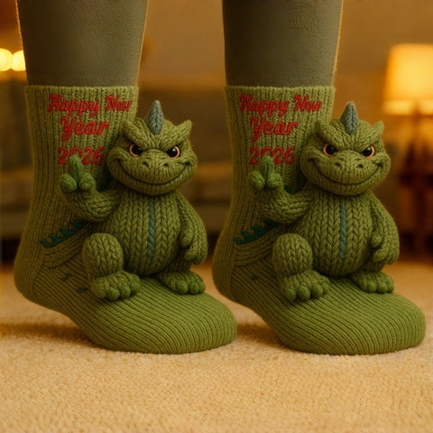 3D Godzilla Knit Socks · Happy New Year 2026 Edition