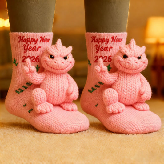 3D Godzilla Knit Socks · Happy New Year 2026 Edition