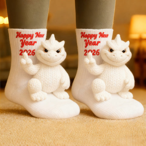 3D Godzilla Knit Socks · Happy New Year 2026 Edition