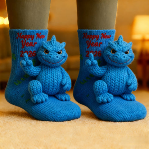 3D Godzilla Knit Socks · Happy New Year 2026 Edition