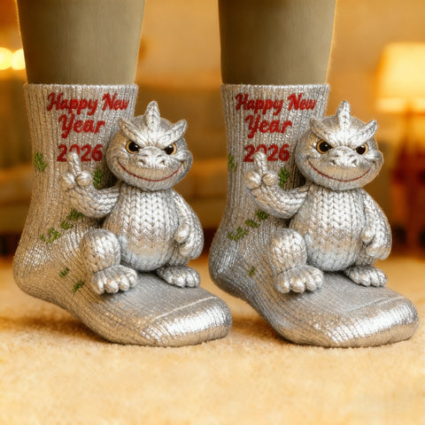 3D Godzilla Knit Socks · Happy New Year 2026 Edition