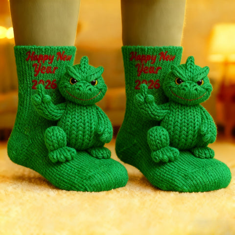 3D Godzilla Knit Socks · Happy New Year 2026 Edition