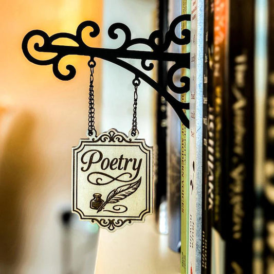 Book Nook Tavern Signs Genre Shelf Labels with Hanging Brackets