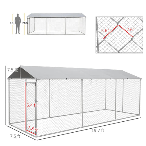 PawHut 19.7' x 7.5' x 7.5' Outdoor Dog Kennel W/ Waterproof Roof